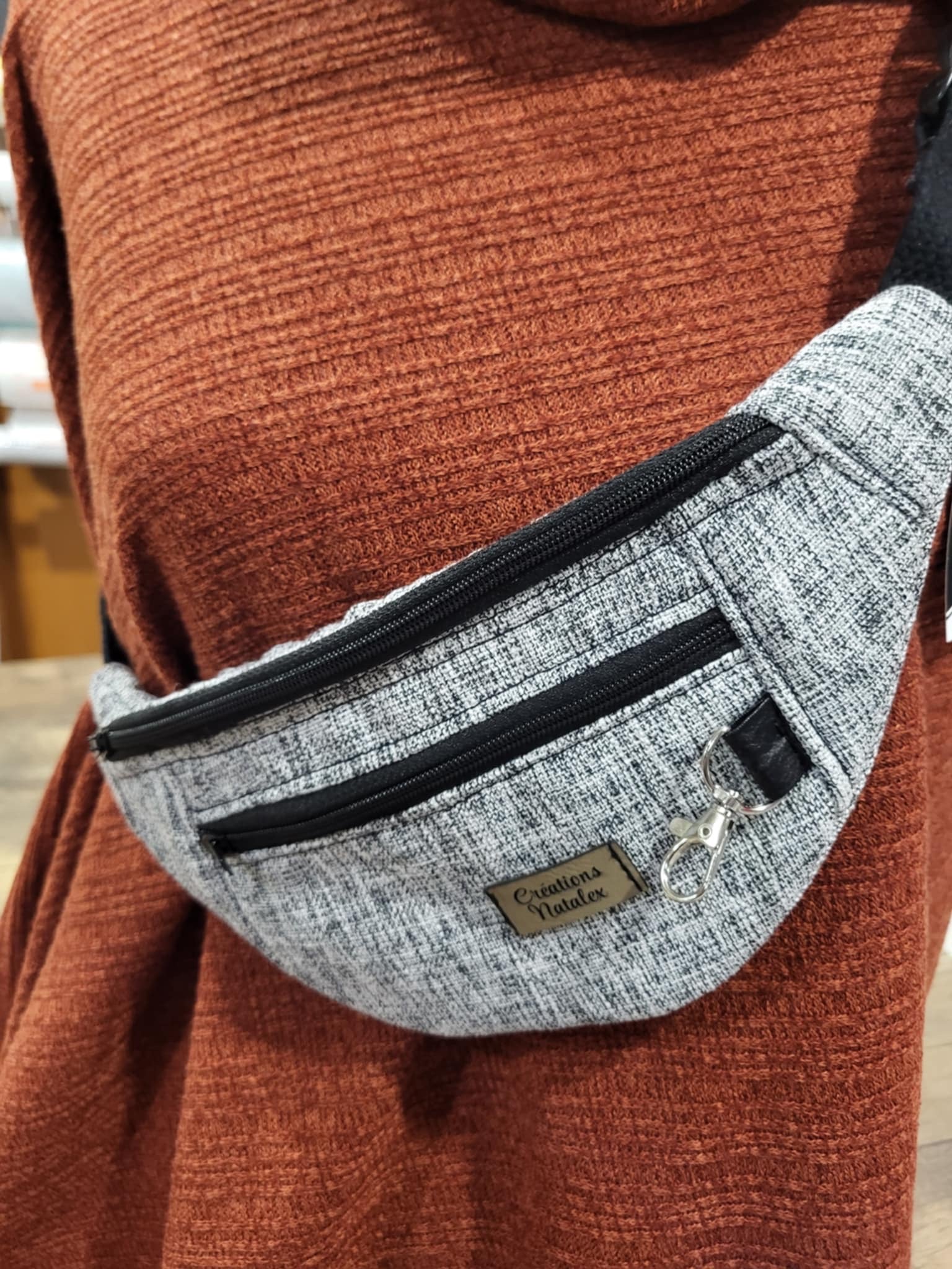 Maxi fanny pack 100% Light Grey high quality Linen