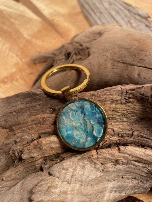 Porte-clés avec cabochon en verre, couleurs variées