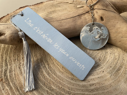 Wooden bookmark and key chain set