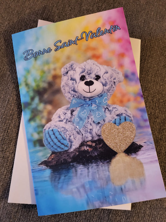 Bonne Saint-Valentin - Petit ourson bleu fond multi