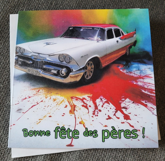 Bonne fête des pères - Voiture classique fond coloré