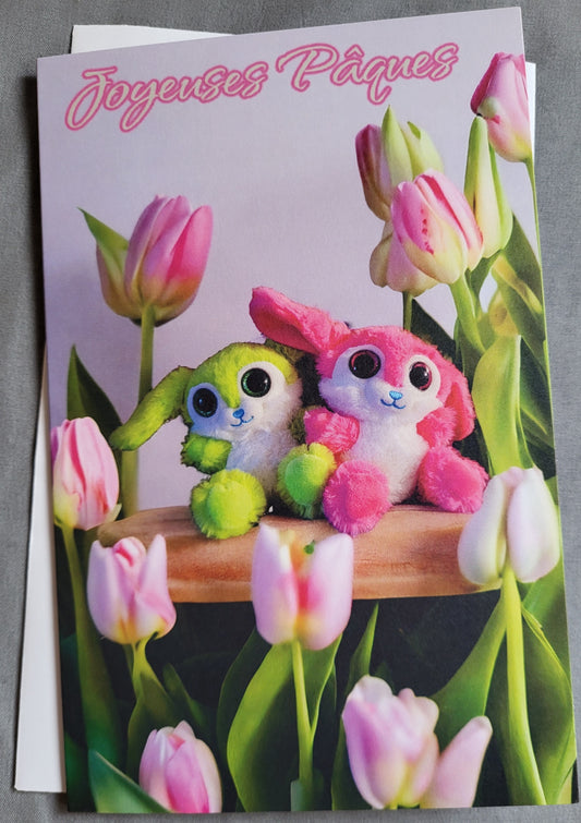 Joyeuses P‰ques - Lapins table et tulipes