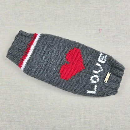 Gilet gris avec coeur rouge et love blanc pour chien ou chat