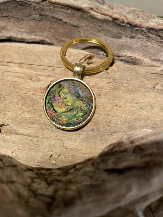 Keychain with glass cabochon