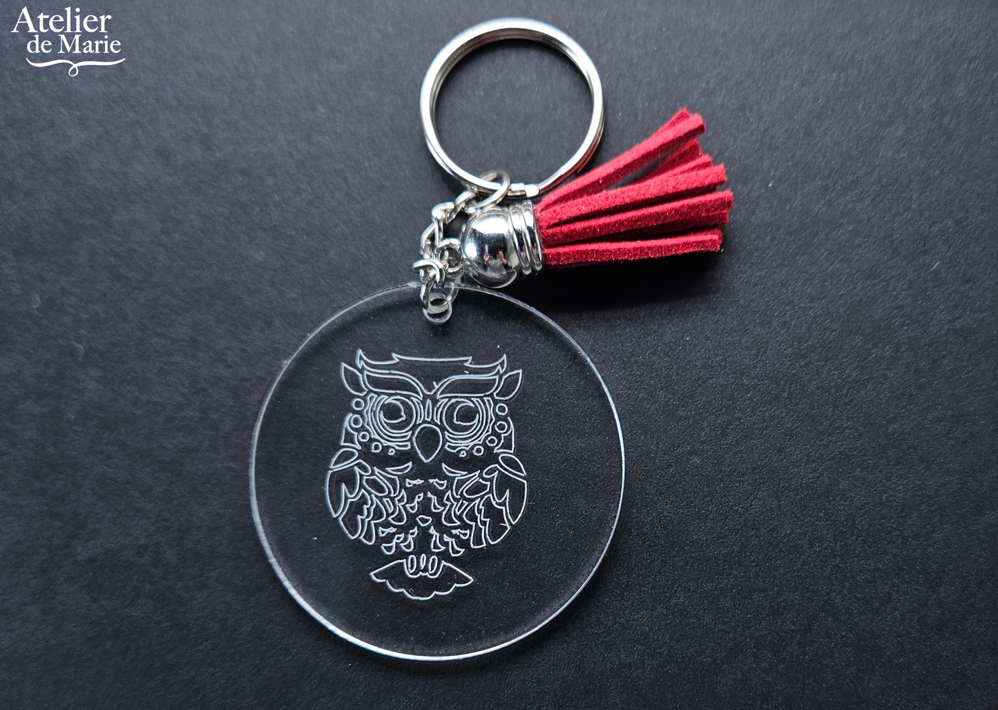 Engraved acrylic keychain owl