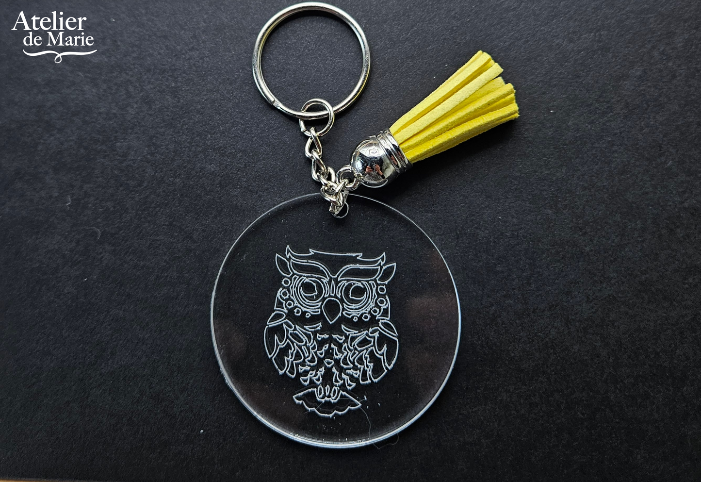 Engraved acrylic keychain owl