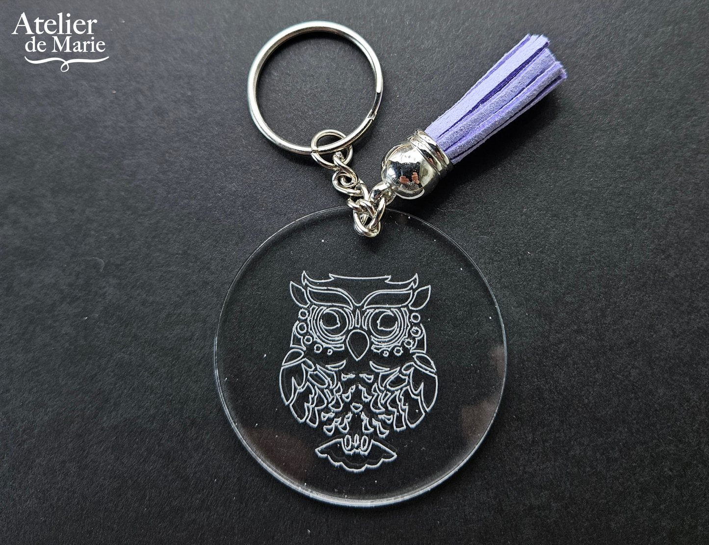 Engraved acrylic keychain owl