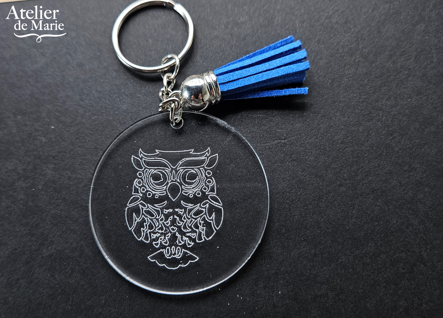 Engraved acrylic keychain owl