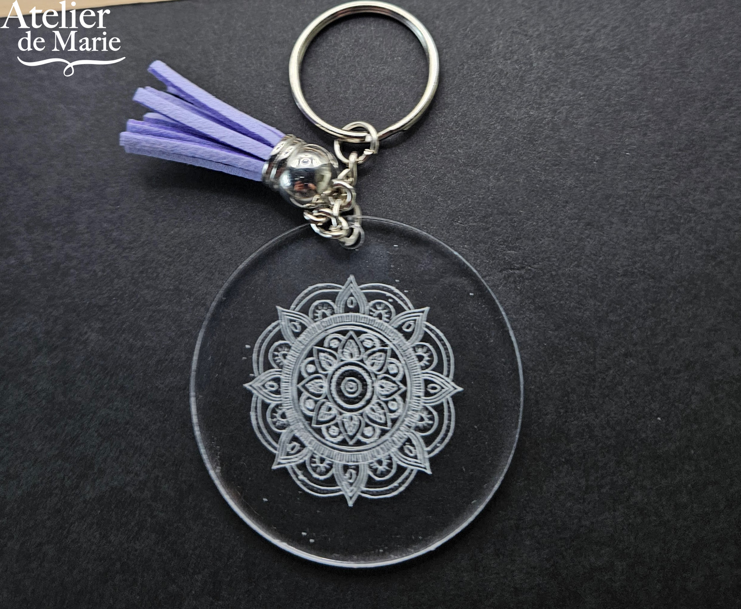 Engraved acrylic keychain mandala