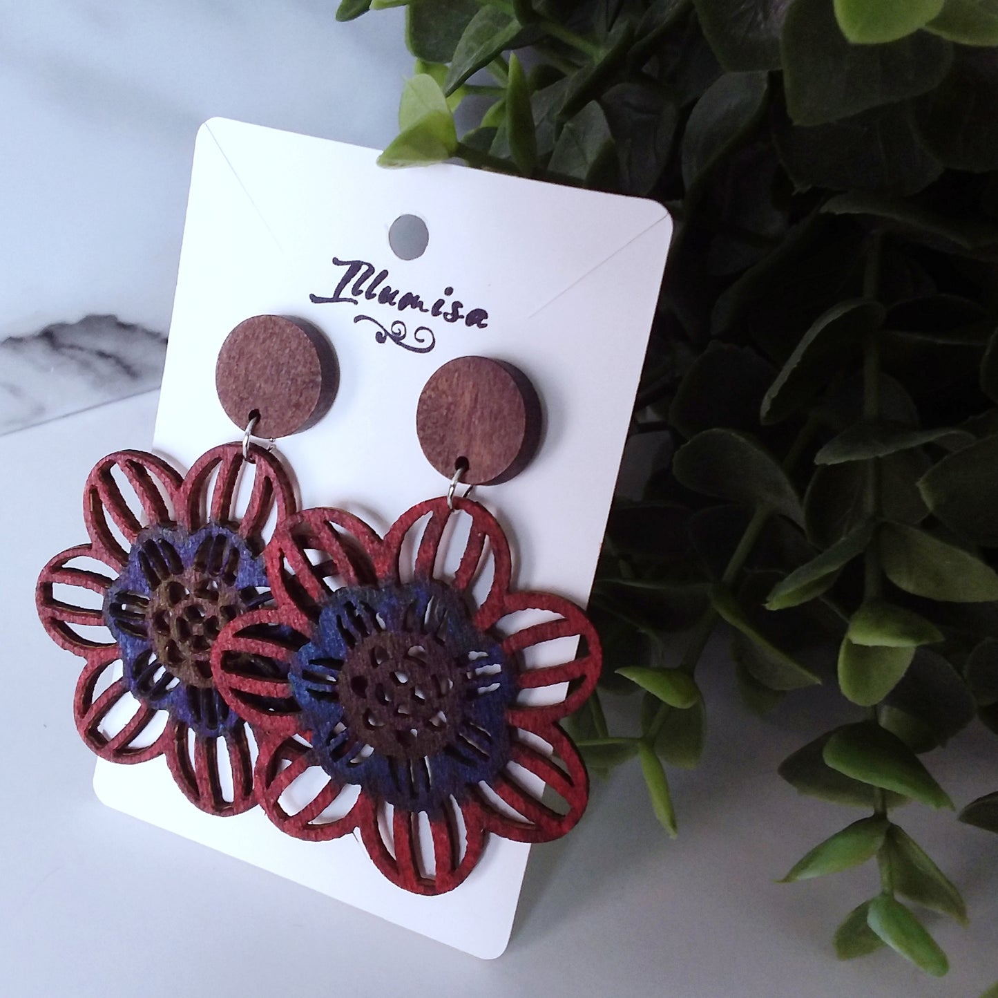 Wooden flower earring