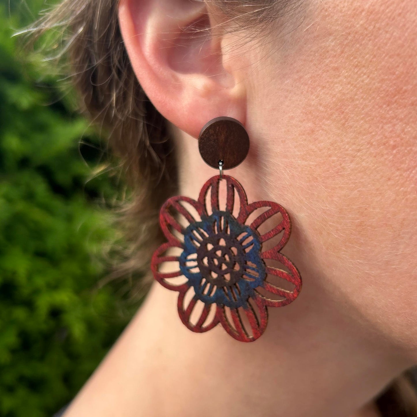 Wooden flower earring