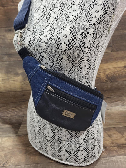 Sac banane bleu jeans et cuir véritable