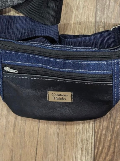 Fanny pack blue jeans and genuine leather