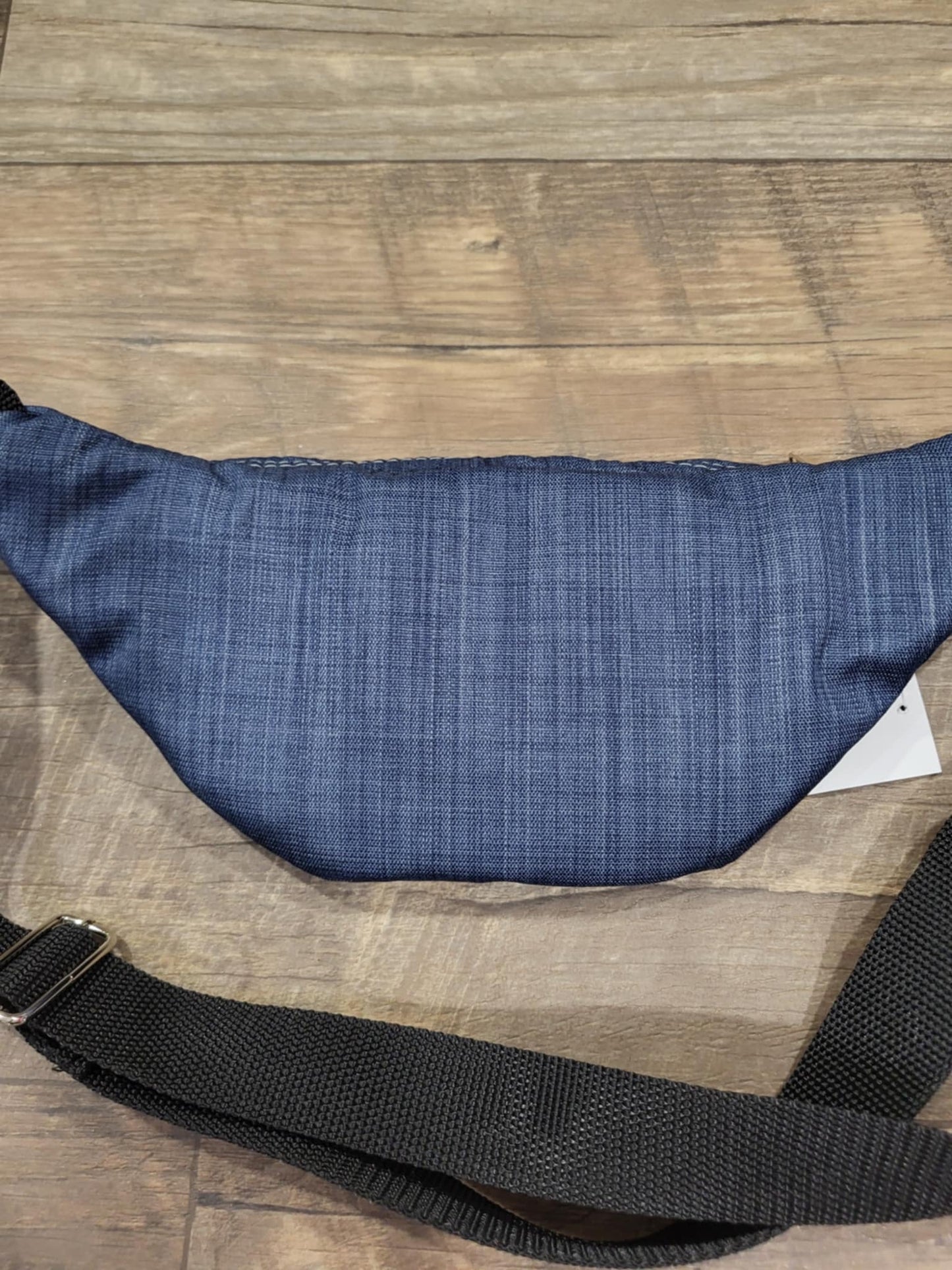 Fanny pack in denim-effect canvas and genuine leather