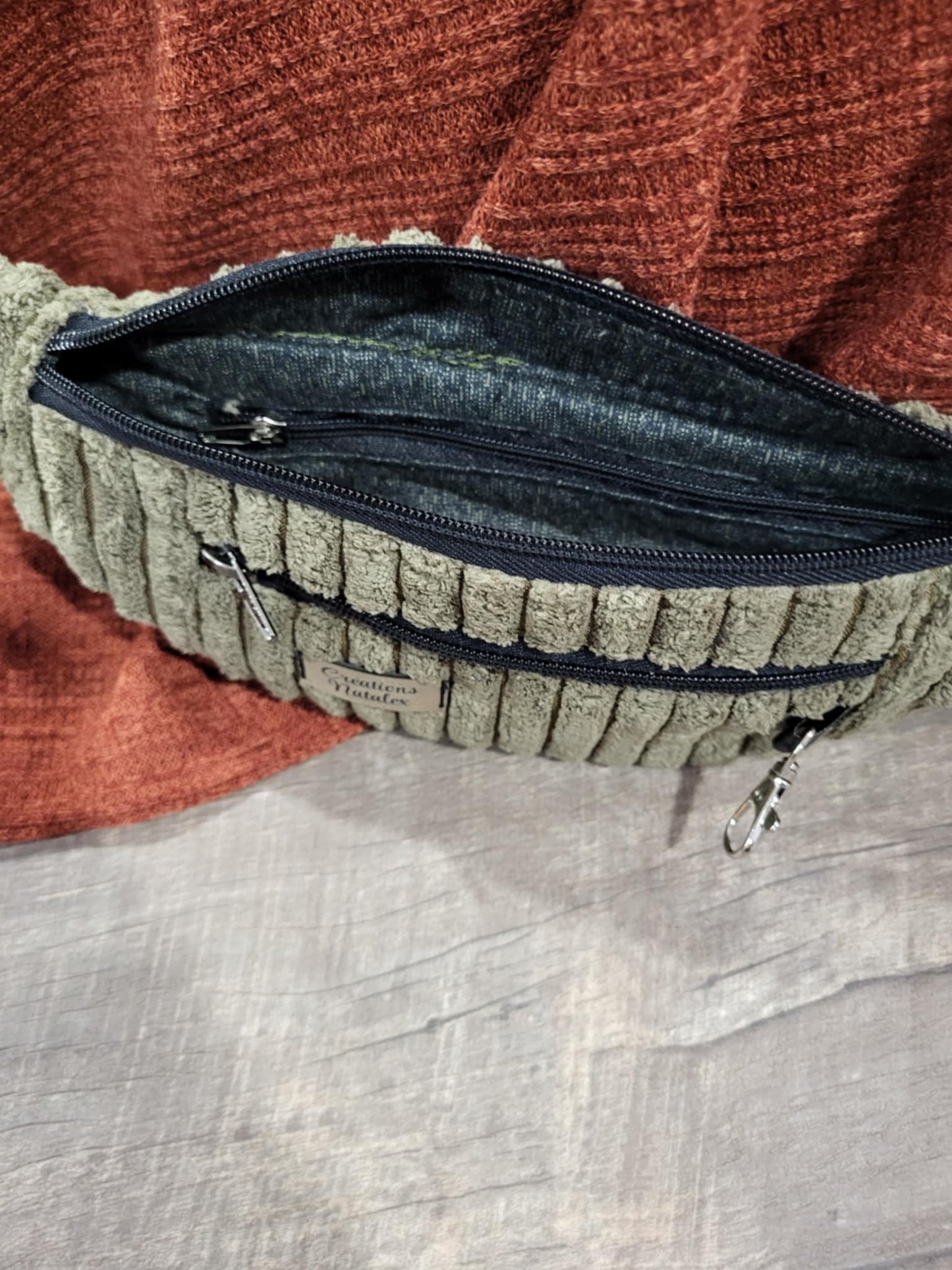 Fanny pack khaki corduroy fabric