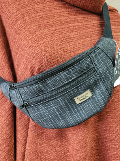 Fanny pack in linen-effect silver-tone black vinyl