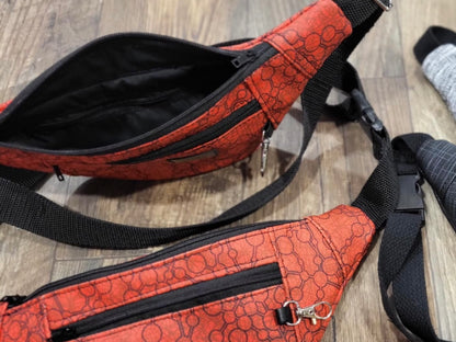 Fanny pack vinyl red vermilion black bubbles