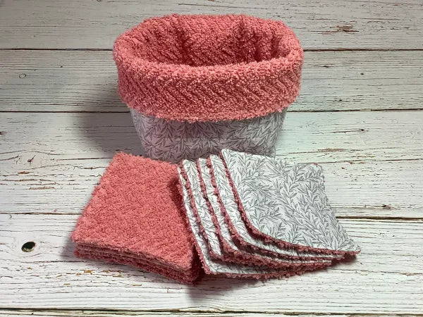 Set of reusable makeup remover wipes with basket