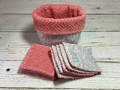 Set of reusable makeup remover wipes with basket