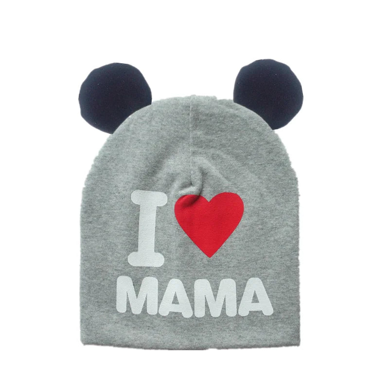 Baby earflap cap, sweet heart, I love mama papa cotton beanie for girls boys with ear bonnet 6 months-3 years