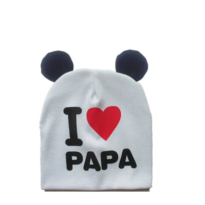 Baby earflap cap, sweet heart, I love mama papa cotton beanie for girls boys with ear bonnet 6 months-3 years