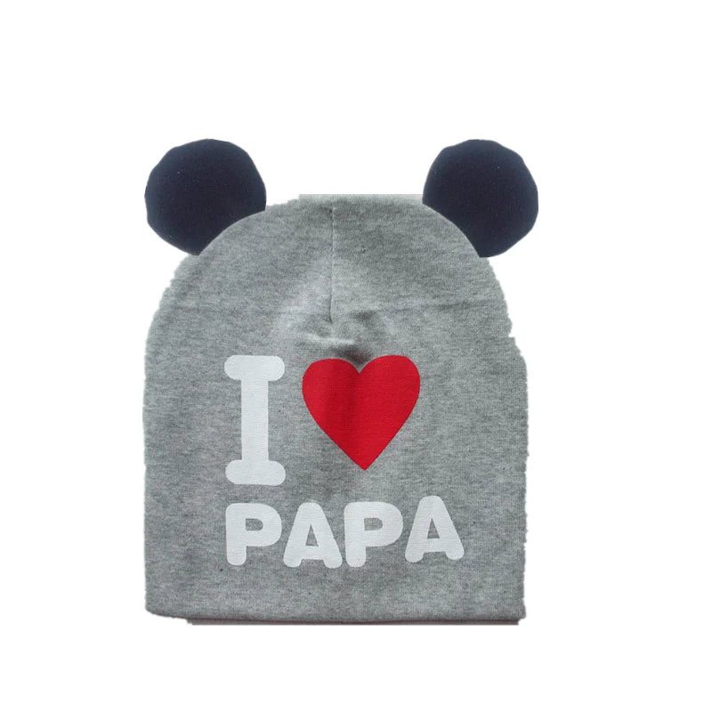 Bonnet à cache-oreilles pour bébé, coeur doux, bonnet en coton I love mama papa pour filles et garçons avec bonnet d'oreille 6 mois-3 ans