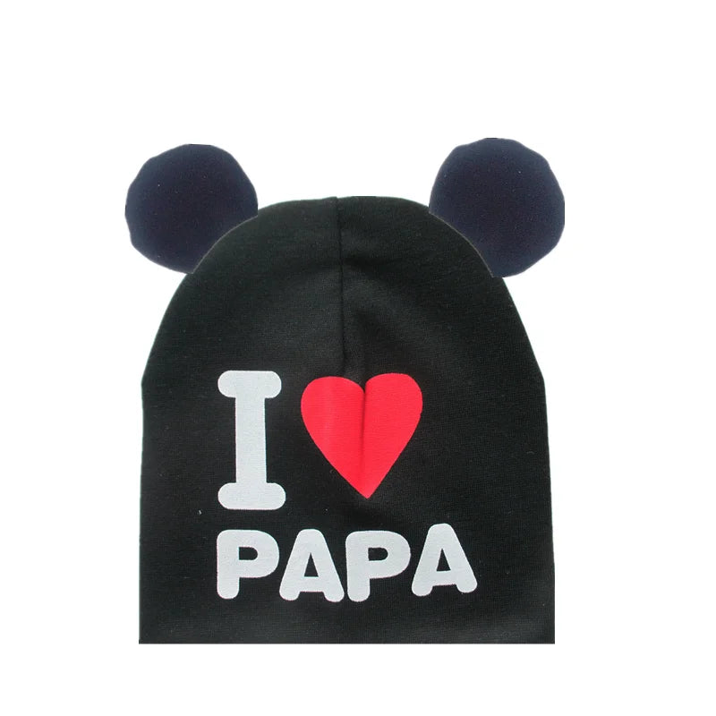 Baby earflap cap, sweet heart, I love mama papa cotton beanie for girls boys with ear bonnet 6 months-3 years