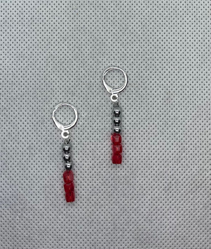 Boucles d'oreilles Argent-rouge 4 cm