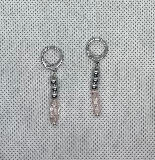 Boucles d'oreilles rose pastel-argent 4 cm