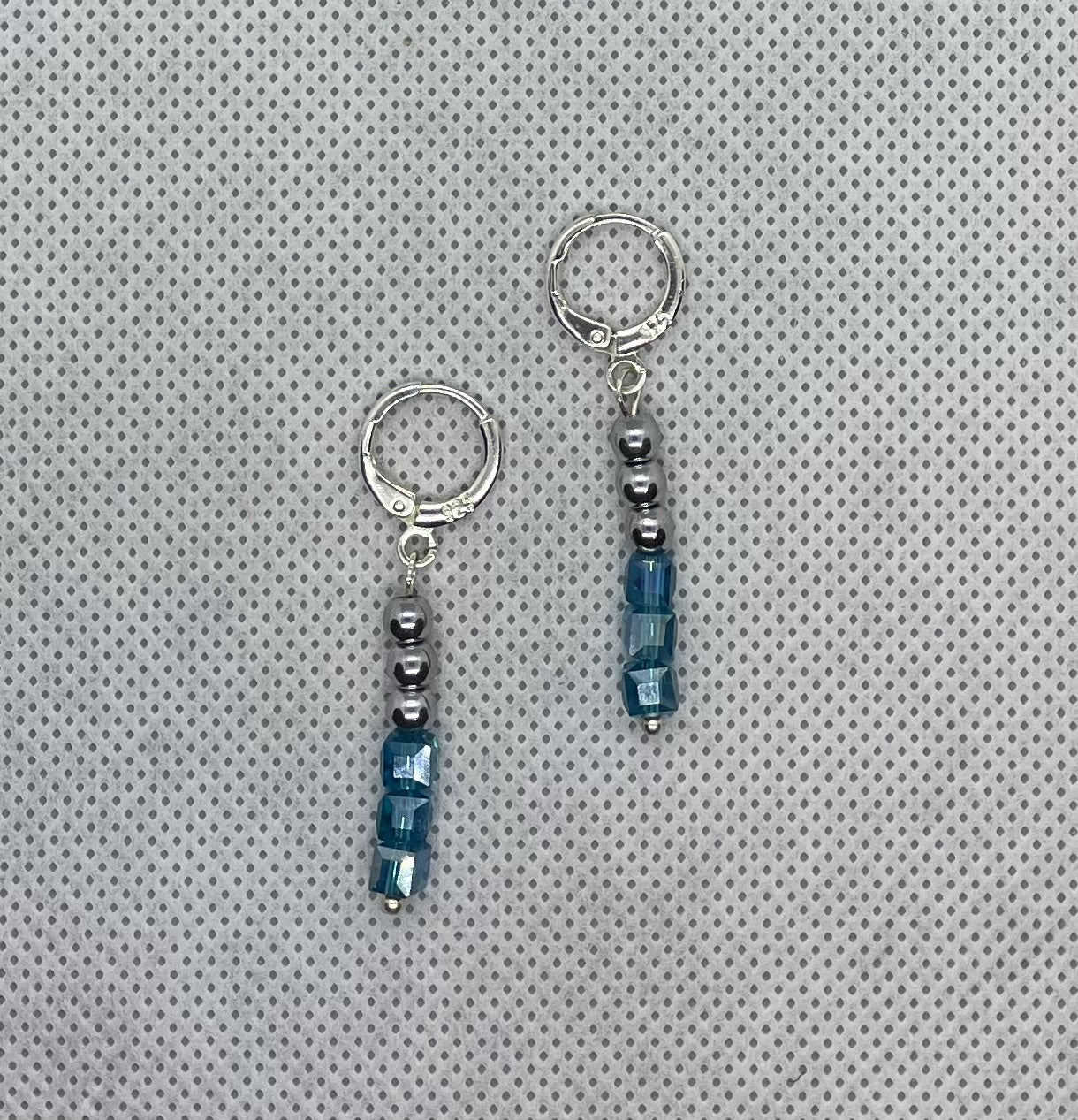 Boucles d'oreilles saphir bleu-argent 4 cm