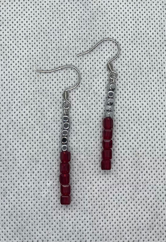 Earrings Silver-red - 6 cm