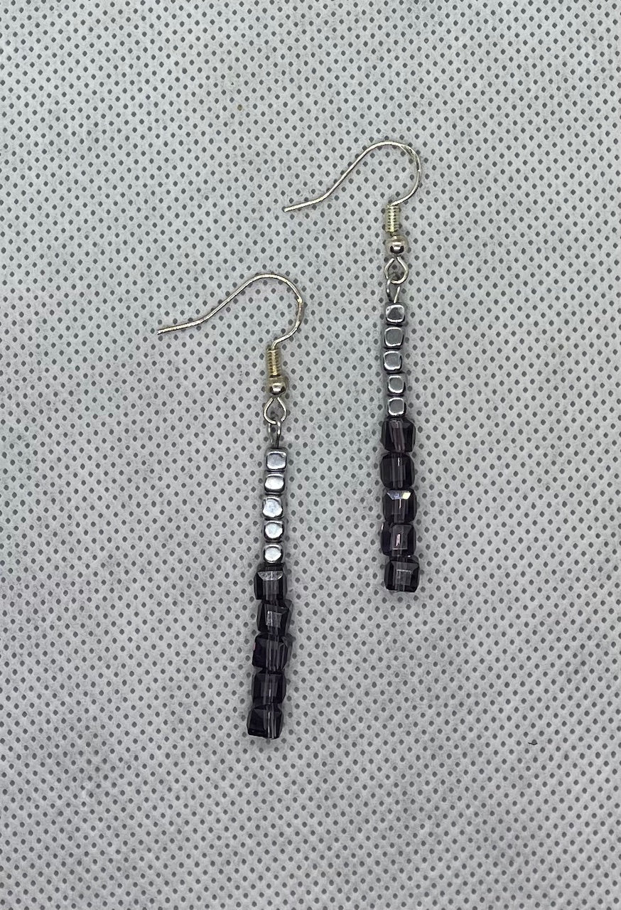 Boucles d'oreilles argent améthyste 6 cm