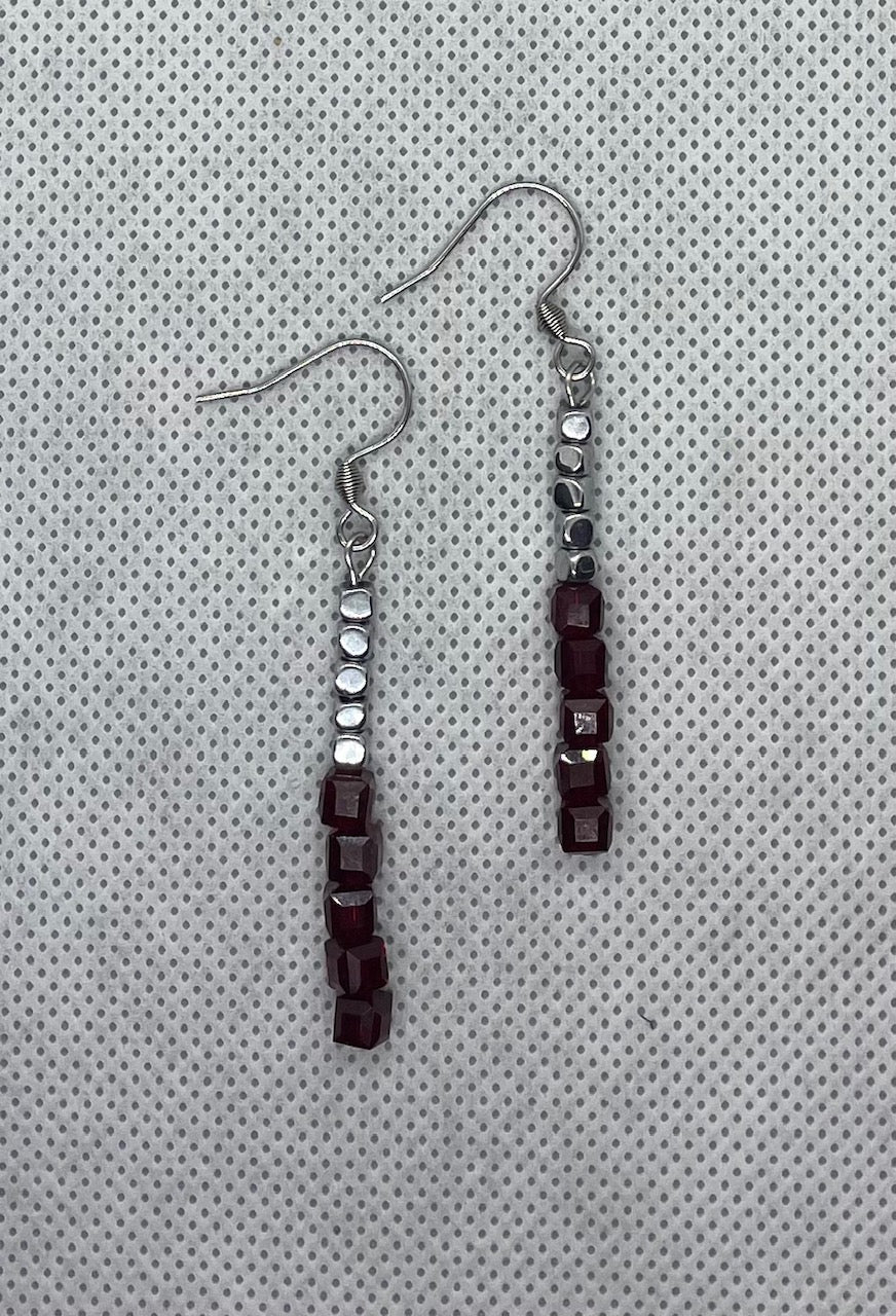 Earrings ruby-silver 6 cm