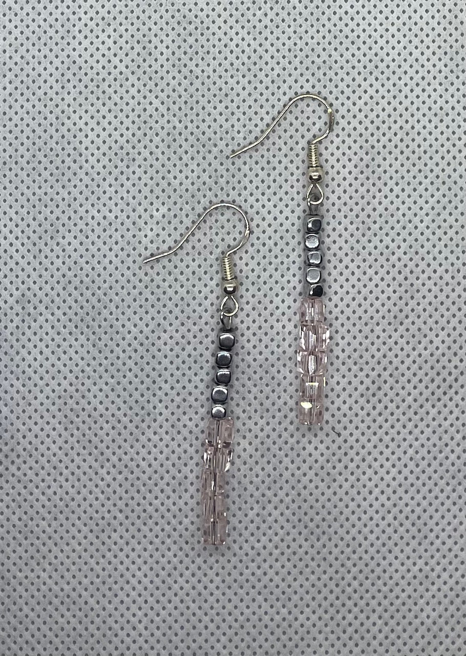 Boucles d'oreilles rose pastel-argent 6 cm