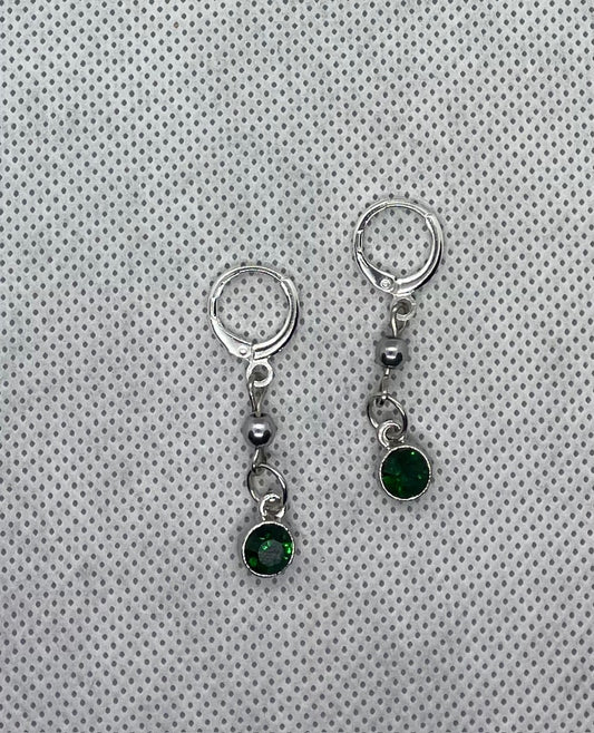 Boucles d'oreilles vert-émeraude-argent 4 cm