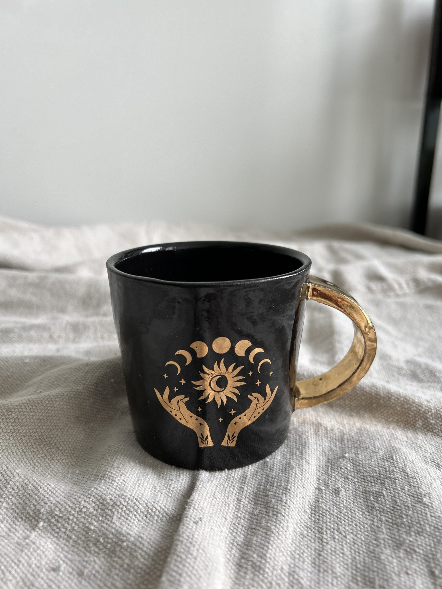 Black Mugs with Gold Handle