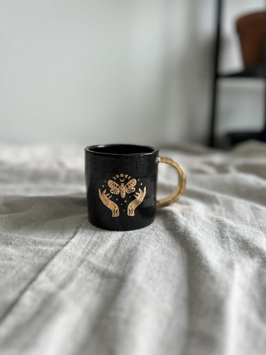 Black Mugs with Gold Handle