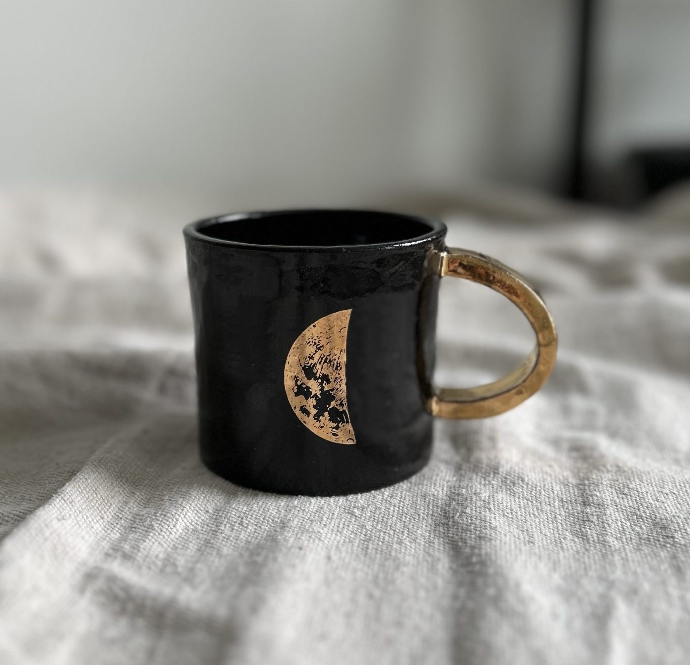 Black Mugs with Gold Handle