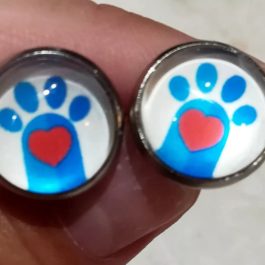 Earrings with blue paws