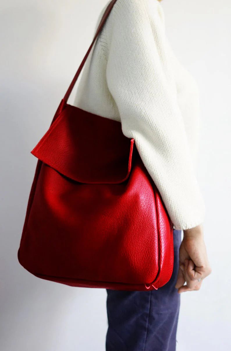 Minimal leather red tote bag