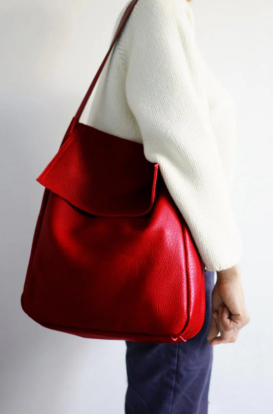 Minimal leather red tote bag