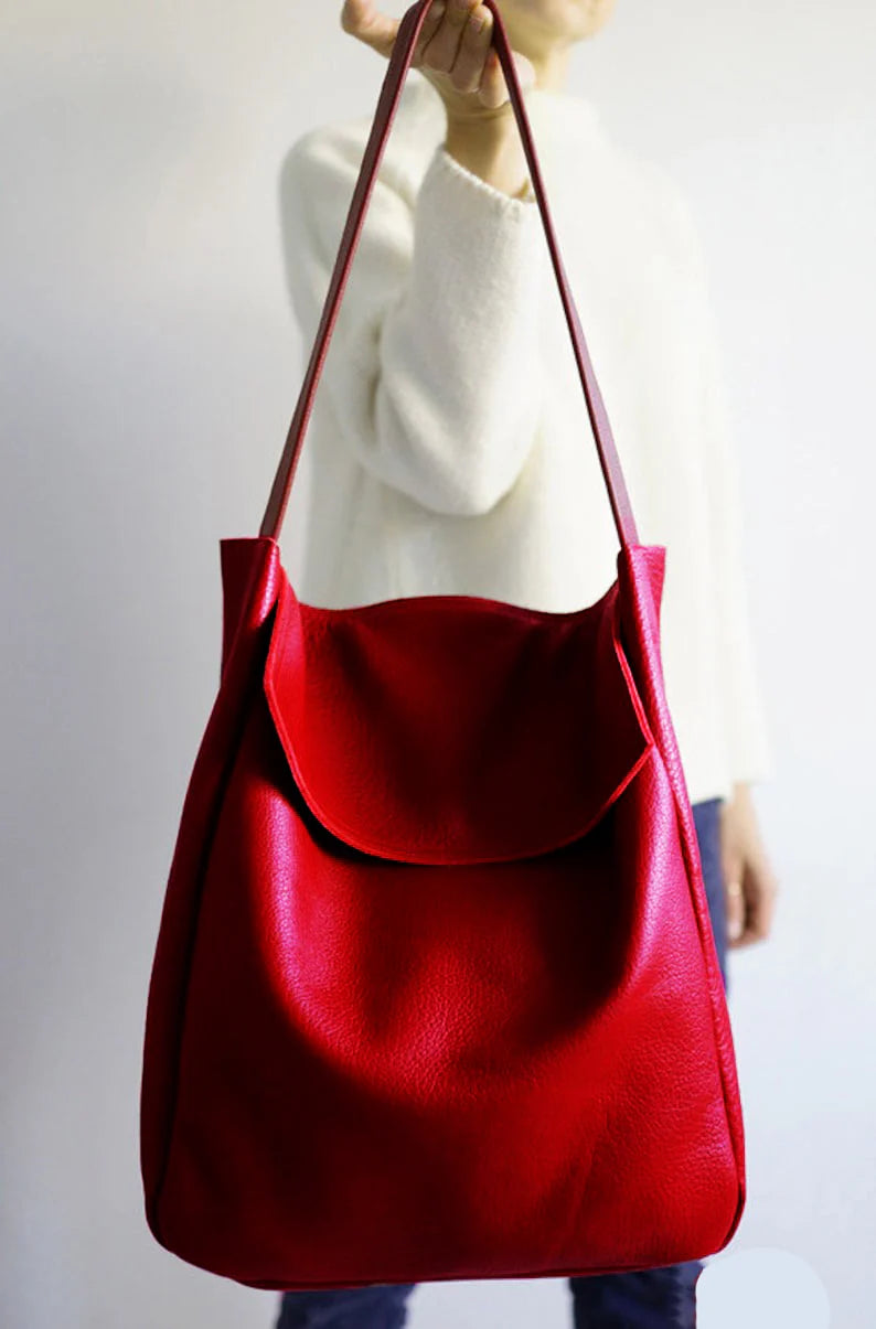 Minimal leather red tote bag