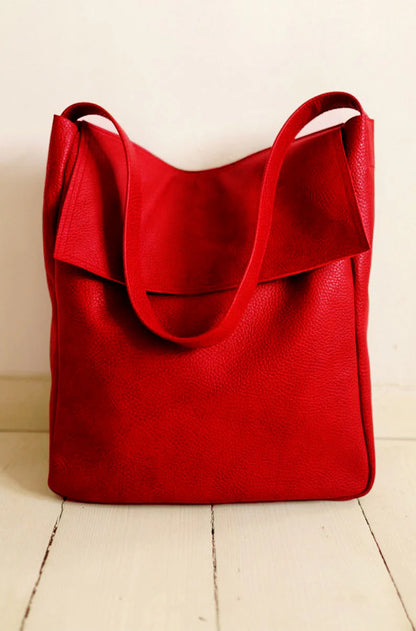 Minimal leather red tote bag