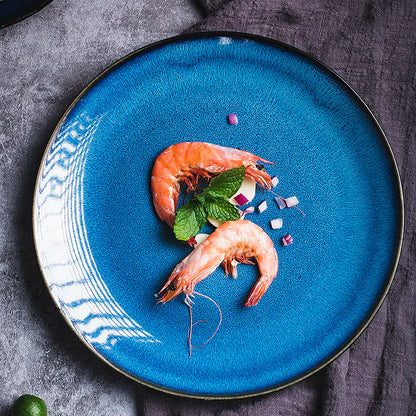 Ensemble de vaisselle en céramique, changement de four bleu japonais, bol de riz, assiette de Restaurant