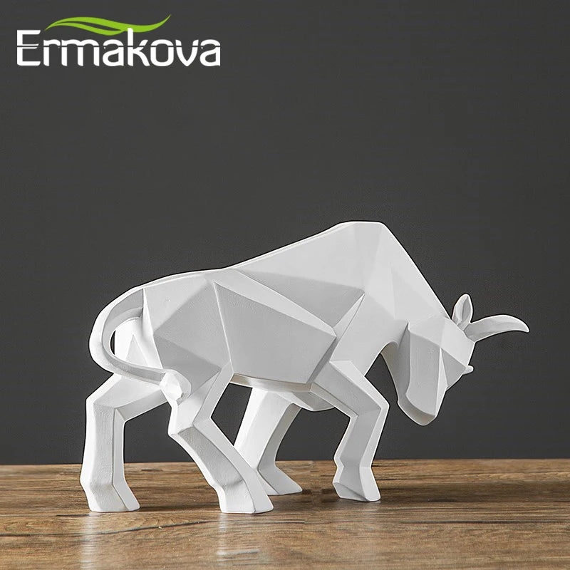 ERMAKOVA Resin Bull Statue Bison Sculpture Decoration Abstract Animal Figurine Room Desk Home Decoration Gift