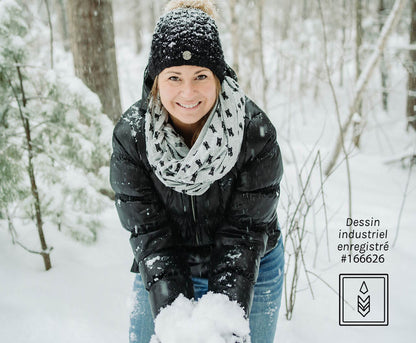 Grey bamboo infinity scarf with dog motifs