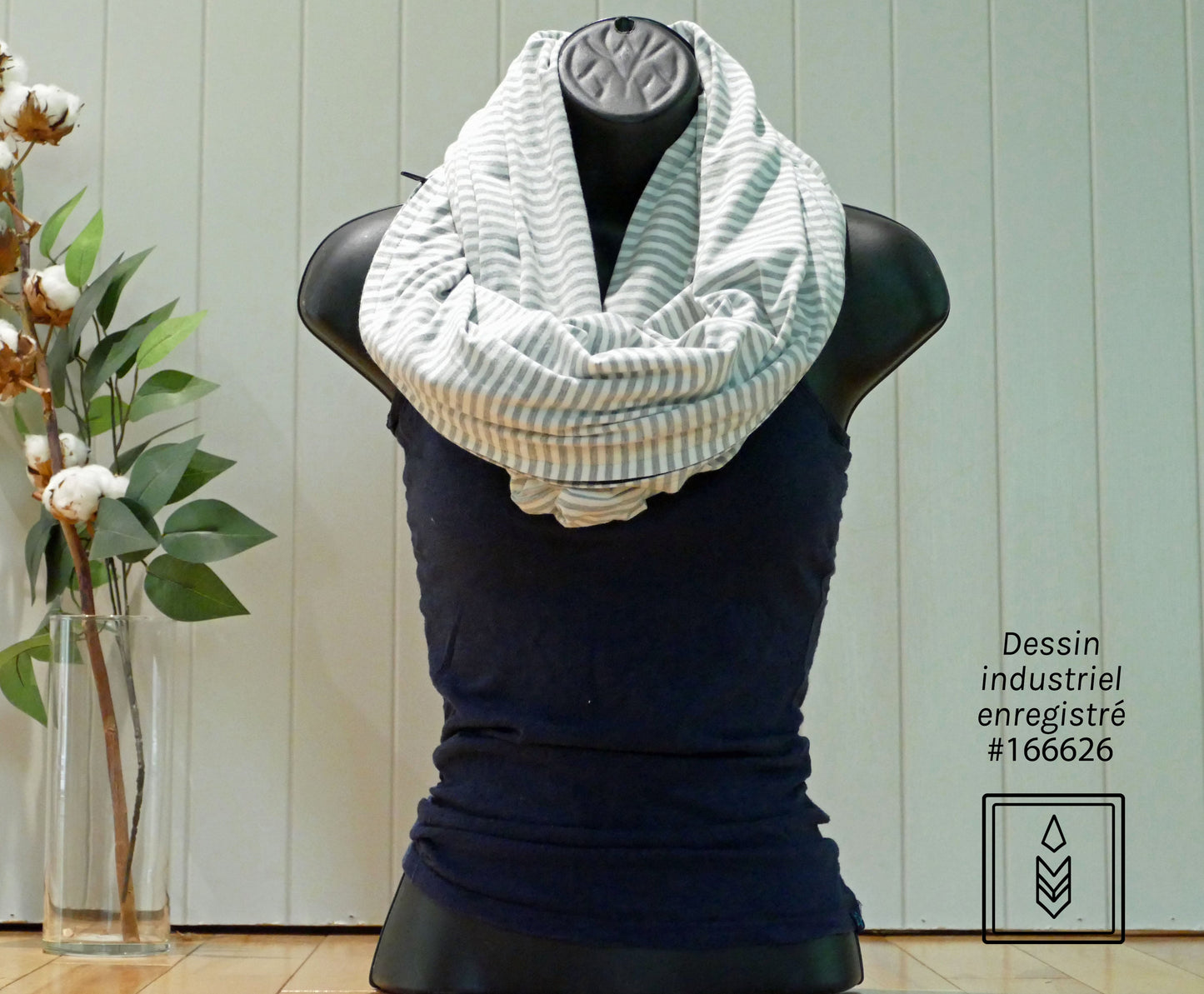 White and grey lined bamboo infinity scarf