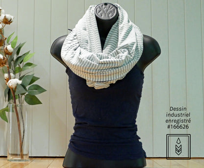 White and grey lined bamboo infinity scarf