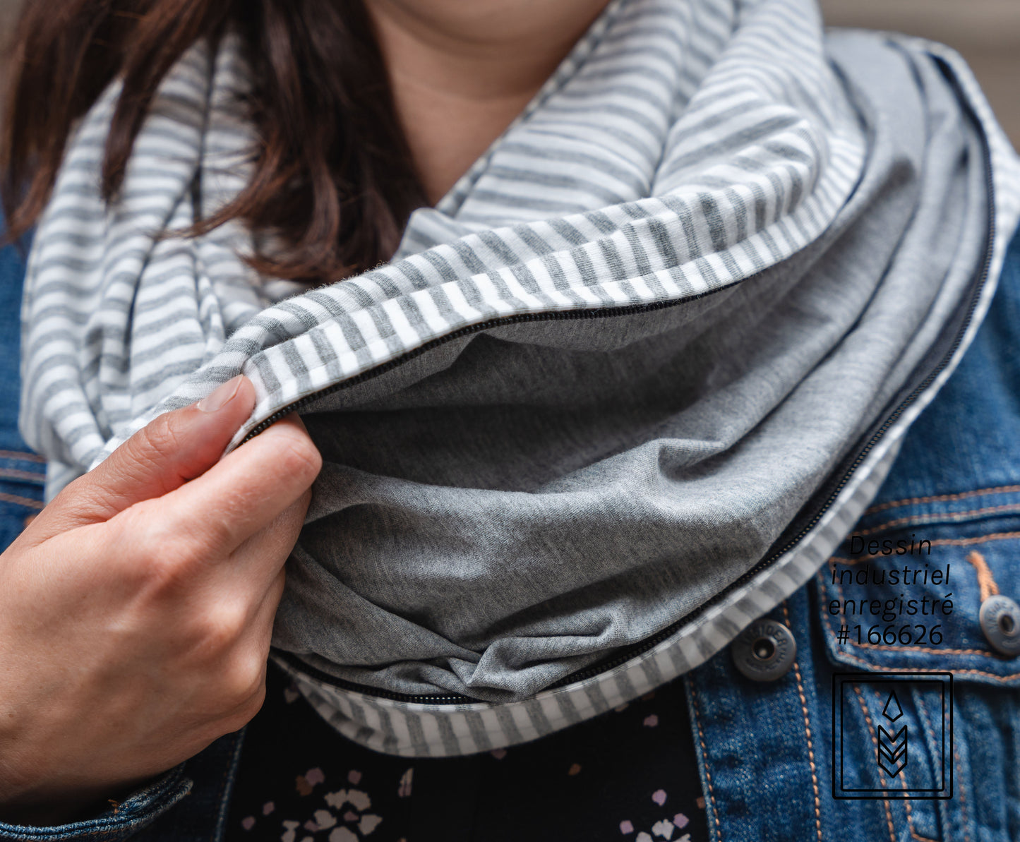 White and grey lined bamboo infinity scarf