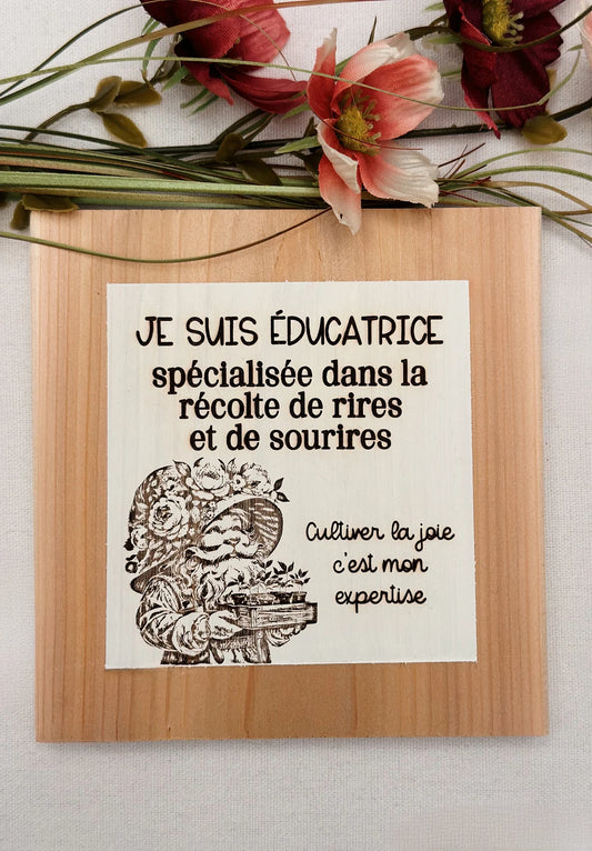 Personalized gift for Educator (trice) or Teacher: Laser-engraved wooden poster, Quebec creation